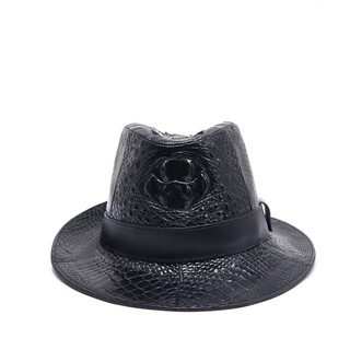 New style crocodile leather top hat casual and versatile autumn and winter men's gentleman hat british genuine leather jazz hat outdoor hat black all genuine crocodile leather