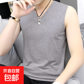 Pure cotton vest four seasons men's sleeveless solid color vest t-shirt sports breathable waistcoat undershirt pure cotton sleeveless v-neck light gray 3xl recommended 140-160jin jin equals 0.5 kg