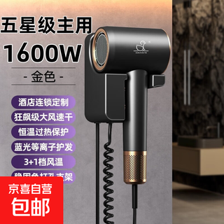 Xiaoya brand hotel wall-mounted hair dryer high-power punch-free home bathroom school dormitory portable black - five-star main use 1600w + wall-mounted + punch-free billion-level blue light hair care + hurricane version