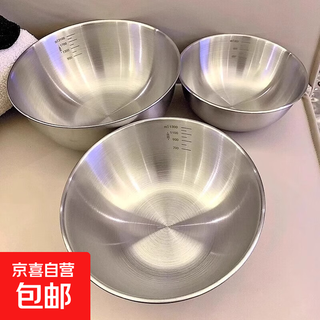 Food stainless steel basin for washing vegetables and noodles, beating eggs, home kitchen cold salad basin, straight side basin, lard basin, 17-19-22 three-piece set