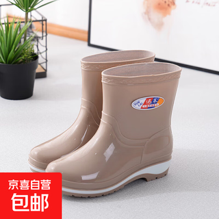 Summer quick-drying rain boots for women, waterproof, non-slip, wear-resistant rubber overshoes, fashionable water boots, velvet warm rain boots, khaki 38