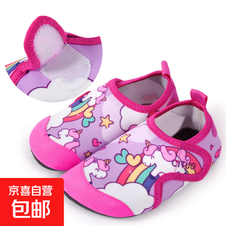 Velcro beach shoes for children in spring and summer, non-slip outdoor river tracing shoes, soft soles for boys and girls, breathable insulation socks, unicorn 22 22-23, suitable for feet 11.5-12.5cm long