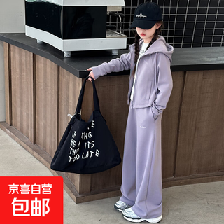 Girls' autumn clothes set 2025 new children's fashionable big children's spring and autumn fashionable girls' casual jackets autumn clothes wx-266 purple spring and autumn style 150cm recommended height is about 145cm