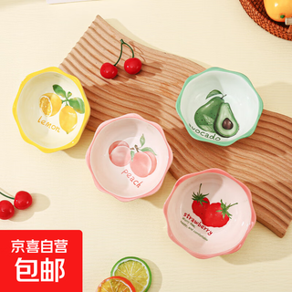 Household internet celebrity popular tableware, high-looking, fresh, random underglaze color fruit 4.5-inch polygonal flavor plate, strawberry, 2 pieces