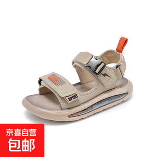 Children's sandals 2025 new summer korean version velcro boys' shoes large children's summer style little boys beach shoes khaki color size 35 inner length 22cm