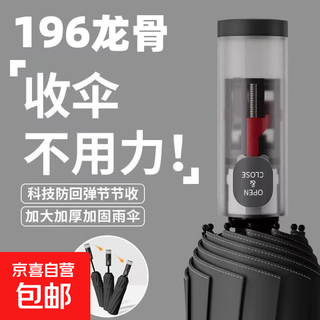 Fully automatic umbrellas, reinforced and thickened, wind-resistant, large sun protection parasols for men and women, foldable sun umbrellas, 196-bone supreme model - anti-rebound, step-by-step - black