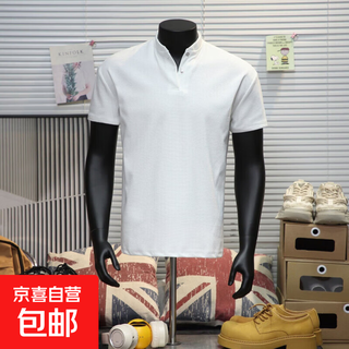 American waffle henley collar heavyweight short-sleeved t-shirt for men summer trendy shoulder half-sleeved tops t-shirt for men white henley collar thin section xl