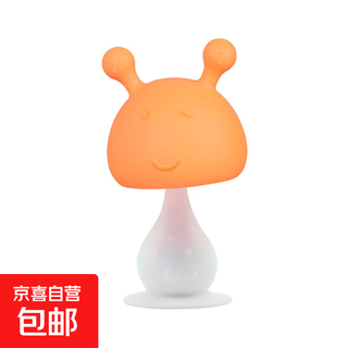 Rabbit rattle teether food grade silicone teether baby teether silicone one-piece molded chewable mushroom head orange rattle