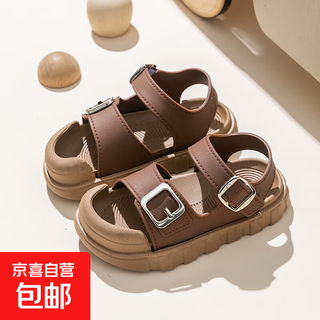 Girls sandals 2025 new summer non-slip soft bottom girls velcro small children's shoes baby beach sandals brown 23 inner length 14cm