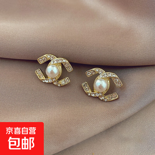 Xiaoxiangfeng earrings for women 2024 new hot style high-end light luxury temperament imitation pearl earrings french earrings-656 double c imitation pearl earrings-656