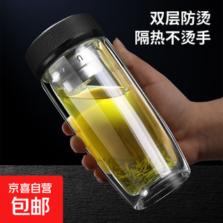 Goose egg cup glass double layer tea water separation thickened high borosilicate glass cup vientiane large capacity goose egg cup double layer vientiane leather pattern black goose egg cup 350ml 1 piece