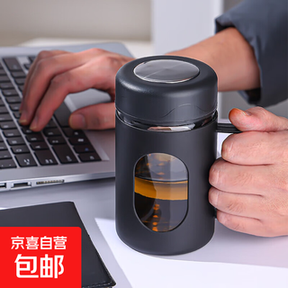 Glass cup office handle home large capacity handle water cup men and women cup tea cup men black tea partition 400ml