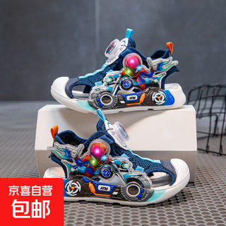 Light up children's toe-toe sandals 2025 new swivel buckle girls' sandals baby boys' sandals for small and medium-sized children blue z-80 28