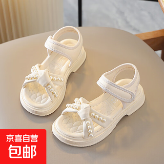 Girls sandals princess shoes soft sole baotou 2025 summer new mary jane lady style velcro children's sandals off-white size 37 inner length approximately 23.1cm