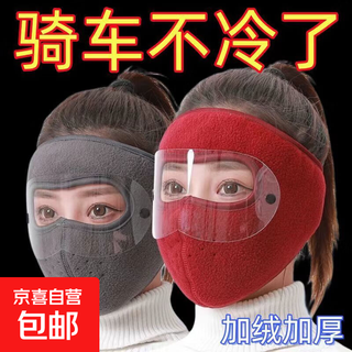 冬季保暖面罩全脸防寒风加厚口罩男女户外骑行护脸 加绒保暖 长款面罩带镜片1个 灰色