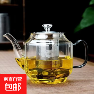 Black handle hexagonal glass teapot steel clepsydra heat-resistant glass household heating black 850ml