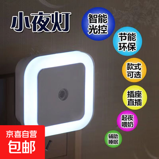 Night light led light control induction plug-in energy-saving bedside lamp bedroom mini creative feeding baby eye protection wall lamp special offer one light control square white