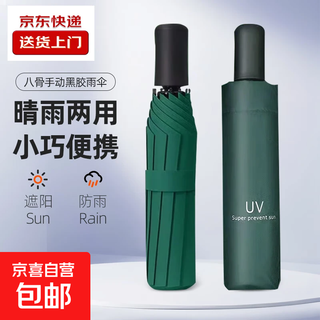 The most popular model on the internet, manual uv folding vinyl sunscreen, sun protection, sun protection, rain or shine dual-purpose umbrella, manual 8-bone forest green uv