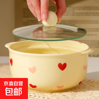 Super fairy double-eared instant noodle bowl with bow, high-looking ceramic noodle bowl, high-temperature resistant high-end girly snail noodle bowl with lid, careful, two-piece set, instant noodle bowl + lid