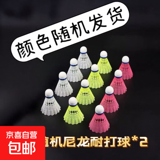 羽毛球拍成人正品2支男女情侣亲子儿童学生超轻海绵手柄套装 耐打尼龙羽毛球2个【随机颜色】