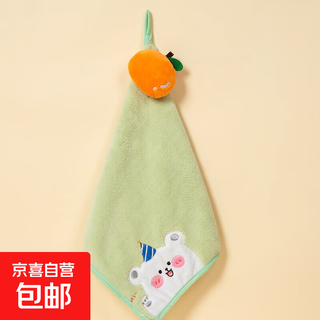 Hanging coral velvet hand towel cartoon kitchen bathroom home cleaning children's hand towel orange bear-green