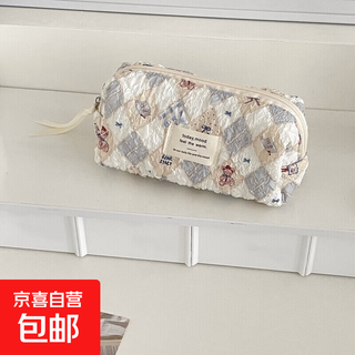 Diamond teddy bear cosmetic bag, high-looking student travel portable contrast color toiletries bag, large capacity portable storage bag, retro diamond teddy bear - octagonal bag