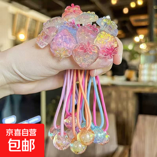 Colorful shiny gradient strawberry hair rope girls big hair band children's headband ball high ponytail rubber band around and around the whole series 5 pairs