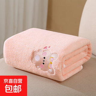 Newborn bath towel, children's super soft absorbent baby bath towel, quick-drying towel cover blanket, thickened coral velvet, non-shedding, pink cute rabbit 105*110cm