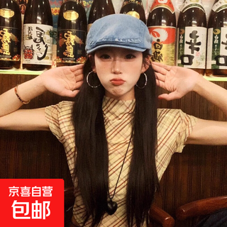 Washed denim beret women's summer retro all-match face-showing small american duck bill forward cap painter's hat spring and autumn #950-light blue denim style one size
