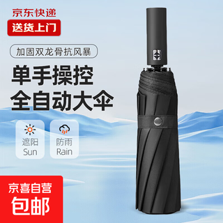 Double large 24-bone fully automatic rain or shine vinyl umbrella for men and women sunscreen printed sun umbrella 12k double rib black