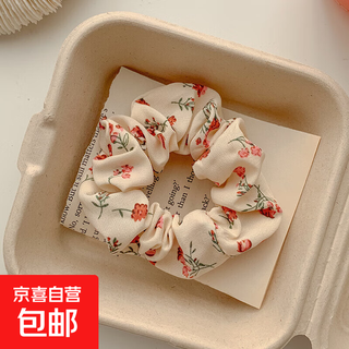 Floral large intestine hair tie summer retro french style ponytail headdress simple fat intestine head rope women's hair accessories rubber band apricot mocha apricot