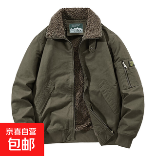 Cotton coat men's velvet thickened 2025 winter new loose bomber jacket multi-pocket work jacket military green xl (recommended 130-145jin jin equals 0.5kg)