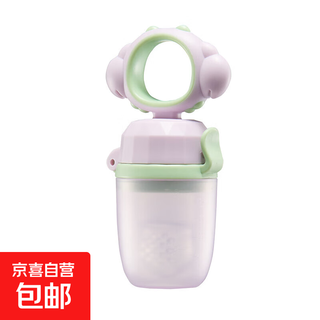 Baby food bite bag fruit and vegetable silicone extrusion molar stick teether baby eating fruit supplementary utensils for home use purple without base 1 pack