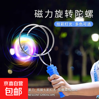 Hand-cranked inertial rotating magic flying top creative colorful luminous magnetic track children's educational decompression toy 1 random