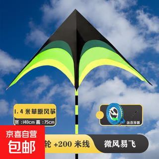 新潍坊风筝成人大型diy手工制作材料儿童风筝线轮盘户外亲子玩具 绿色1.4米草原风筝+200米蓝轮