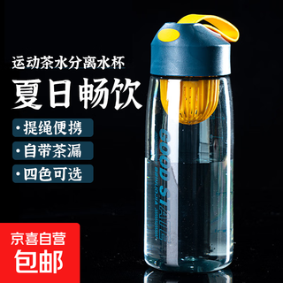 Jd logistics portable filter cup space cup plastic cup tea cup anti-fall with scale water cup student huguang blue 480ml 1 piece