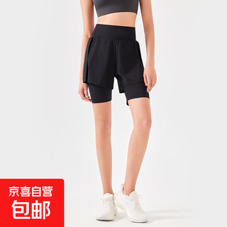 Sports shorts women's summer thin quick-drying running high waist hip lifting fake two-piece three-piece pants yoga pants fitness pants black l recommended 110-130jin jin equals 0.5kg
