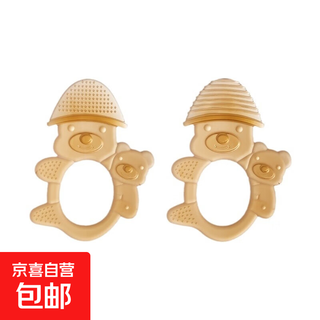 Cartoon hat bear teether baby anti-eating hand teether nano silver silicone teether baby chew toy nano silver - 1 bear contact + 1 bear stripe bag food grade silicone - q-elastic and biteable