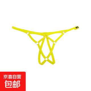 Men's t-string sexy no-removal string bandage pants plastic transparent circle solid color t-pants underwear buttocks revealing t-pants yellow xl