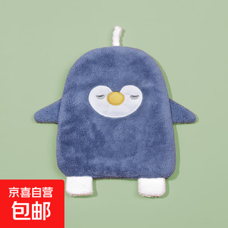 Hand towel cartoon penguin hangable coral velvet kitchen thickened water-absorbent quick-drying towel bathroom children's handkerchief blue 25*18cm 1 pack