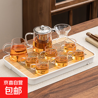 2025 new complete glass tea set set for home heat-resistant teapot teacup solid wood tea tray teacher's day gift yile 10-piece set tea tray 37*23cm