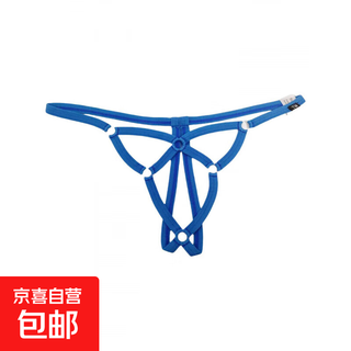 Men's t-string sexy no-removal string bandage pants plastic transparent circle solid color t-pants underwear buttocks revealing t-pants blue l