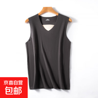 Autumn and winter men's seamless thermal vest base underwear plus velvet thickening slim double-sided brushed sleeveless men's vest men's dark gray 3xl (140-160jin jin equals 0.5 kg)