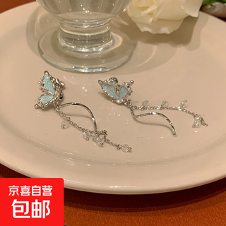 Light blue butterfly tassel elegant earrings women's light luxurious niche design earrings long style earrings main image