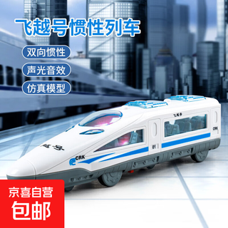 高铁火车玩具飞越号轨道复兴号仿真动车儿童地铁合金轻轨火车模型 蓝色高铁（声光/惯性）21×6×4cm