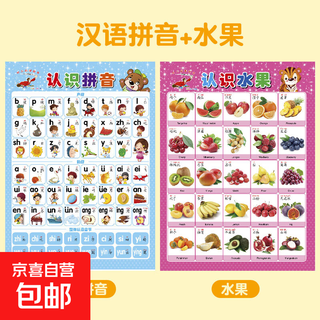 Popular enlightenment early education wall chart chinese pinyin alphabet wall chart wall sticker for early years to first grade consonants and finals training children learning artifact baby chinese pinyin + fruit