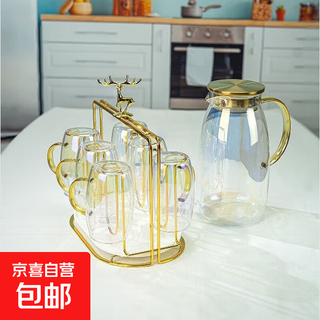 Colorful summer cold water cup holder xiaolu household large capacity thickened high temperature resistant high borosilicate glass cold water bottle set colorful penguin pot single pot + 6 cups + xiaolu cup holder