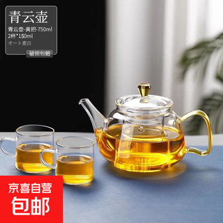 Teapot single pot tea household glass high temperature resistant teapot tea water separation tea set teapot qingyun teapot yellow handle 750ml 1 + cup * 2