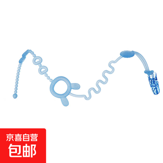 Qimengshi silicone anti-lost teether baby teething stick toy silicone anti-lost rope chewing glue pacifier chain clear sky blue