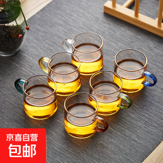 Glass colored handle cup, tea cup, flower tea set, explosion-proof and heat-resistant small cup, 100ml, 4 pieces (transparent handle)